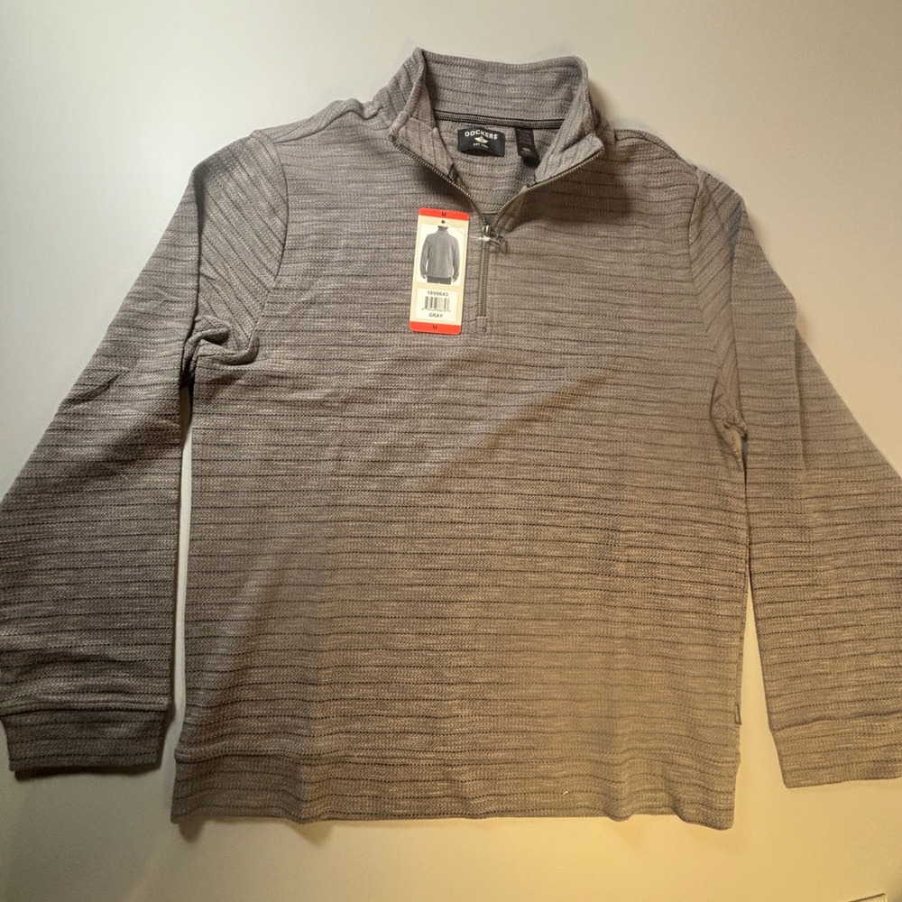 Dockers Mens M Gray Quarter Zip Pullover Sweater NWT Cotton Blend Textured